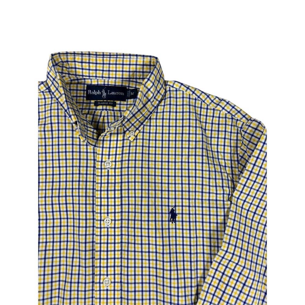 Ralph Lauren Mens Classic Fit Gingham Button Down Shirt Yellow Blue Check M